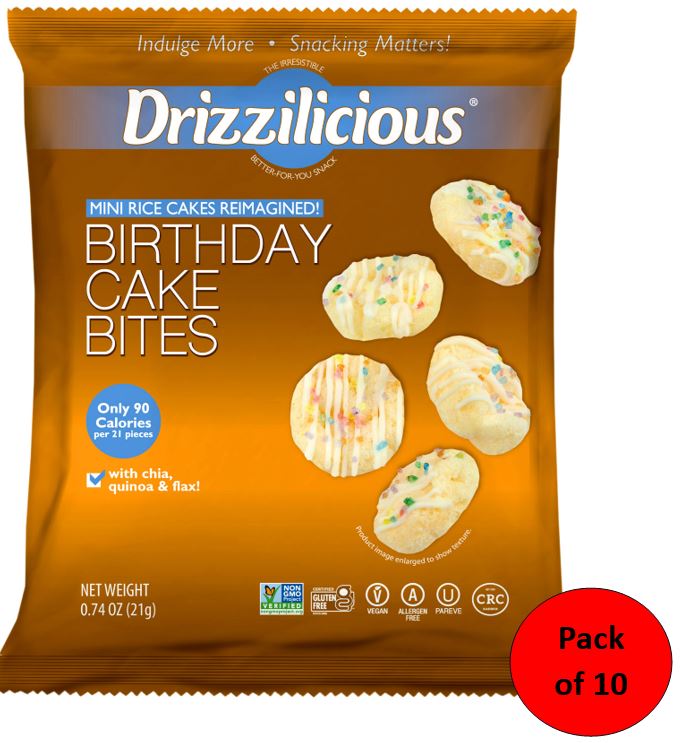 Drizzilicious Birthday Cake Bites - Mini Rice Cakes - 21g – Broadway Candy