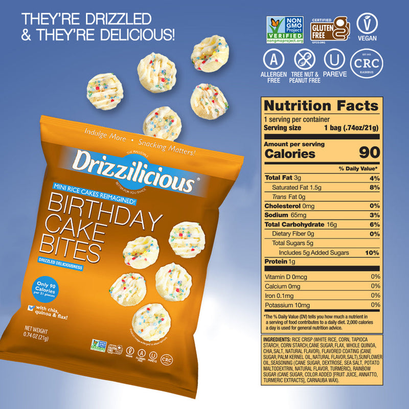 Drizzilicious Bites - Mini Rice Cakes - 10 Pack SMALL Bag Variety Assortment