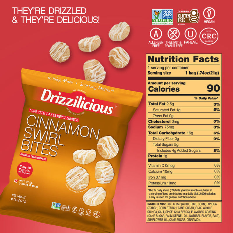 Drizzilicious Bites - Mini Rice Cakes - 10 Pack SMALL Bag Variety Assortment