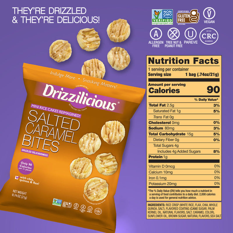 Drizzilicious Bites - Mini Rice Cakes - 10 Pack SMALL Bag Variety Assortment