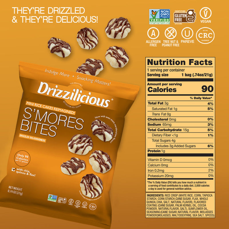 Drizzilicious Bites - Mini Rice Cakes - 10 Pack SMALL Bag Variety Assortment