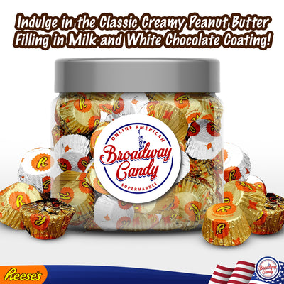 Reese's Mini Cups Assortment - Individually Wrapped - Milk Chocolate | Broadway Candy Confectionery Jar 500g | Approximately 50 Pieces