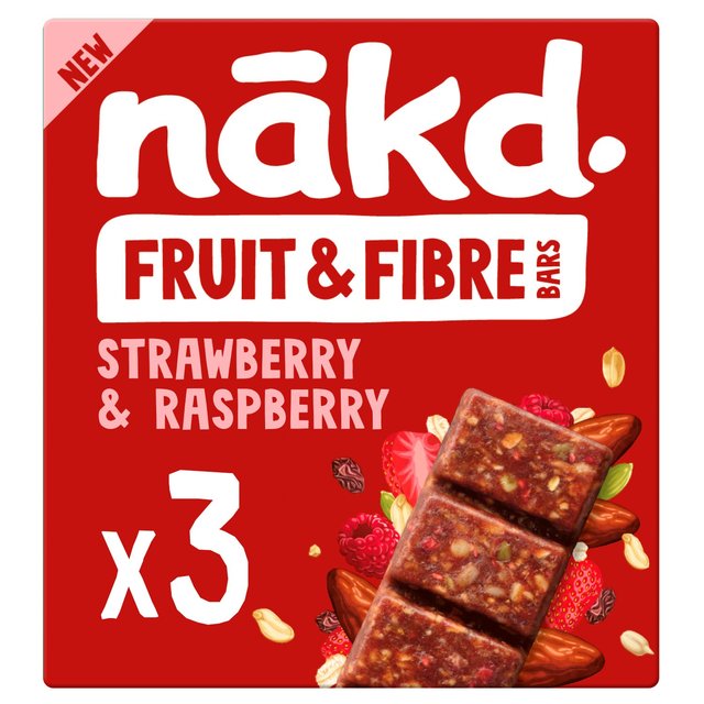 Nakd Pack of 12 x 3 x 44g Bars Fruit & Fibre MULTIPACK Strawberry & Raspberry